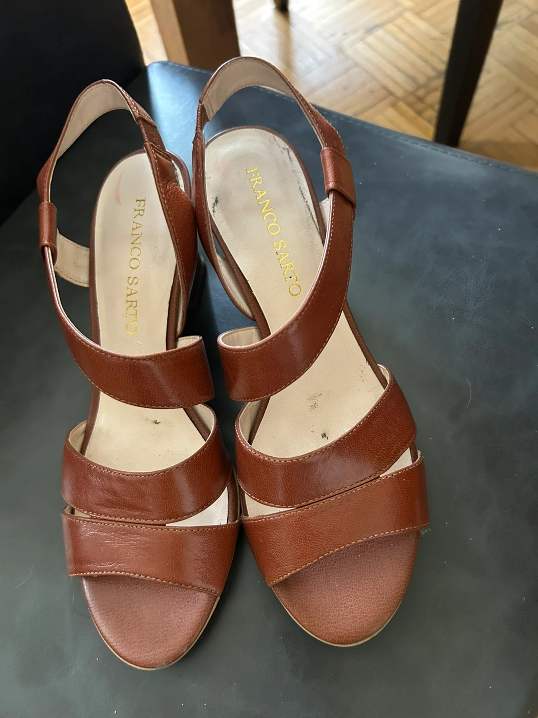 Franco Sarto Women's Brown Leather Strappy Heeled Sandals