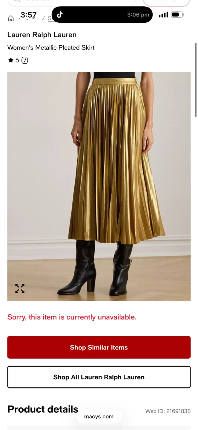 Lauren Ralph Lauren Women's Metallic Pleated Skirt 16W Gold - photo 5