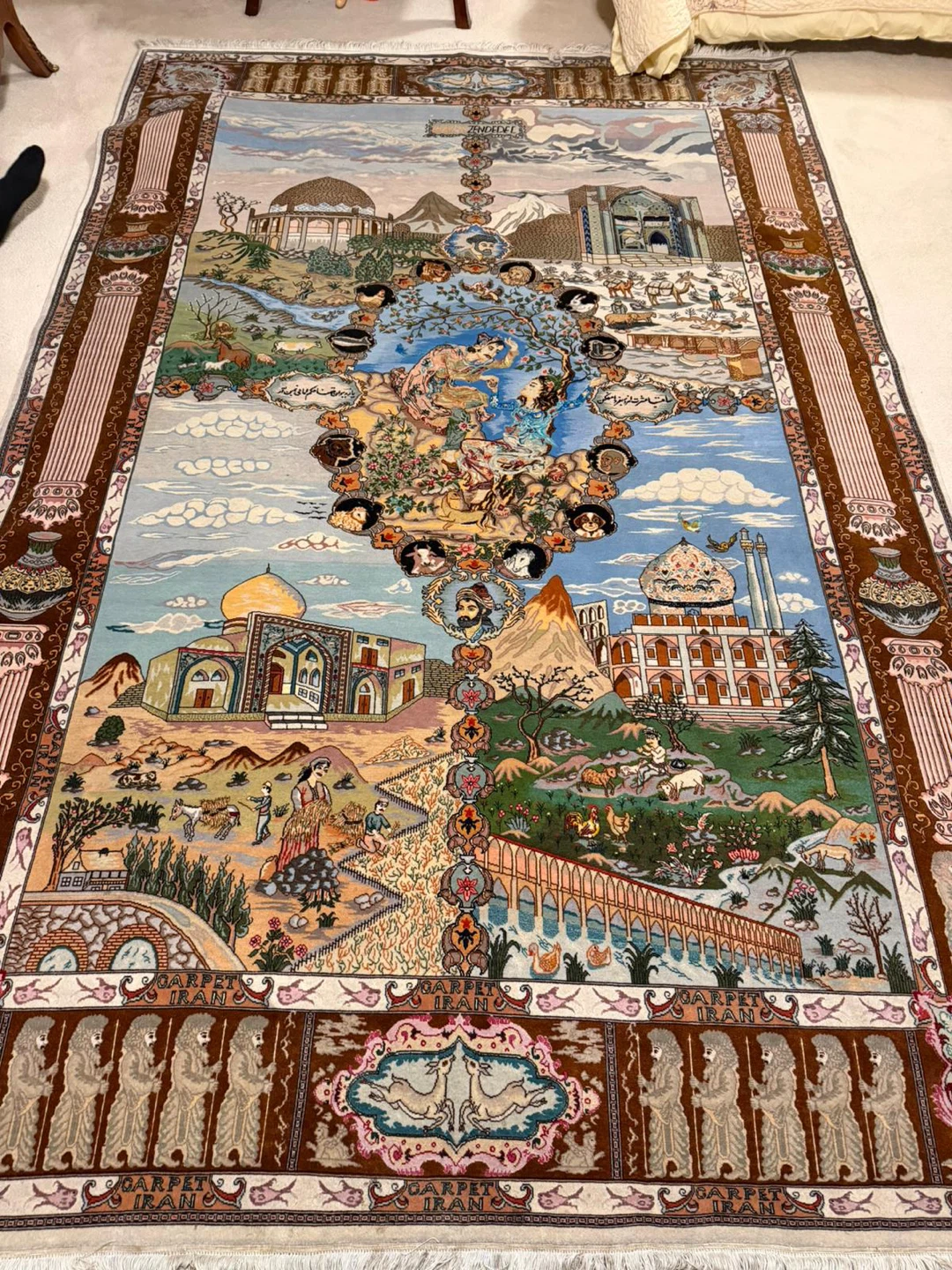 Carpet Iran "Weaver Zendede" Scene Rug