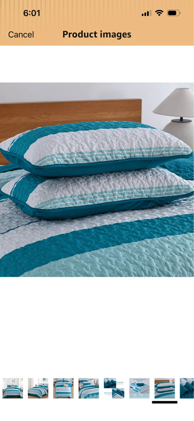 New-Dinjoy Teal Blue Striped King Size Quilt Set