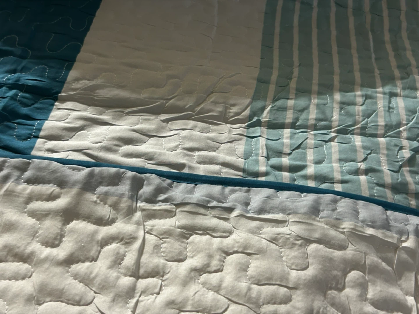 New-Dinjoy Teal Blue Striped King Size Quilt Set - photo 5