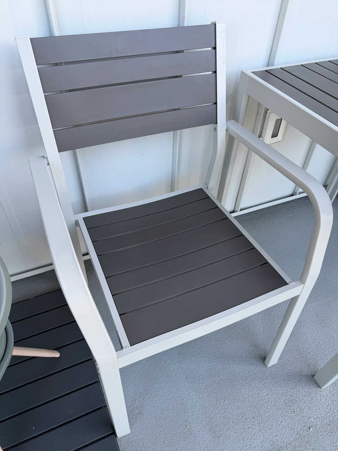 Metal patio chair with grey slats - photo 2