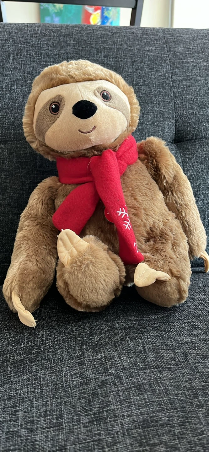 Plush Sloth Stuffed Animal with Red Scarf