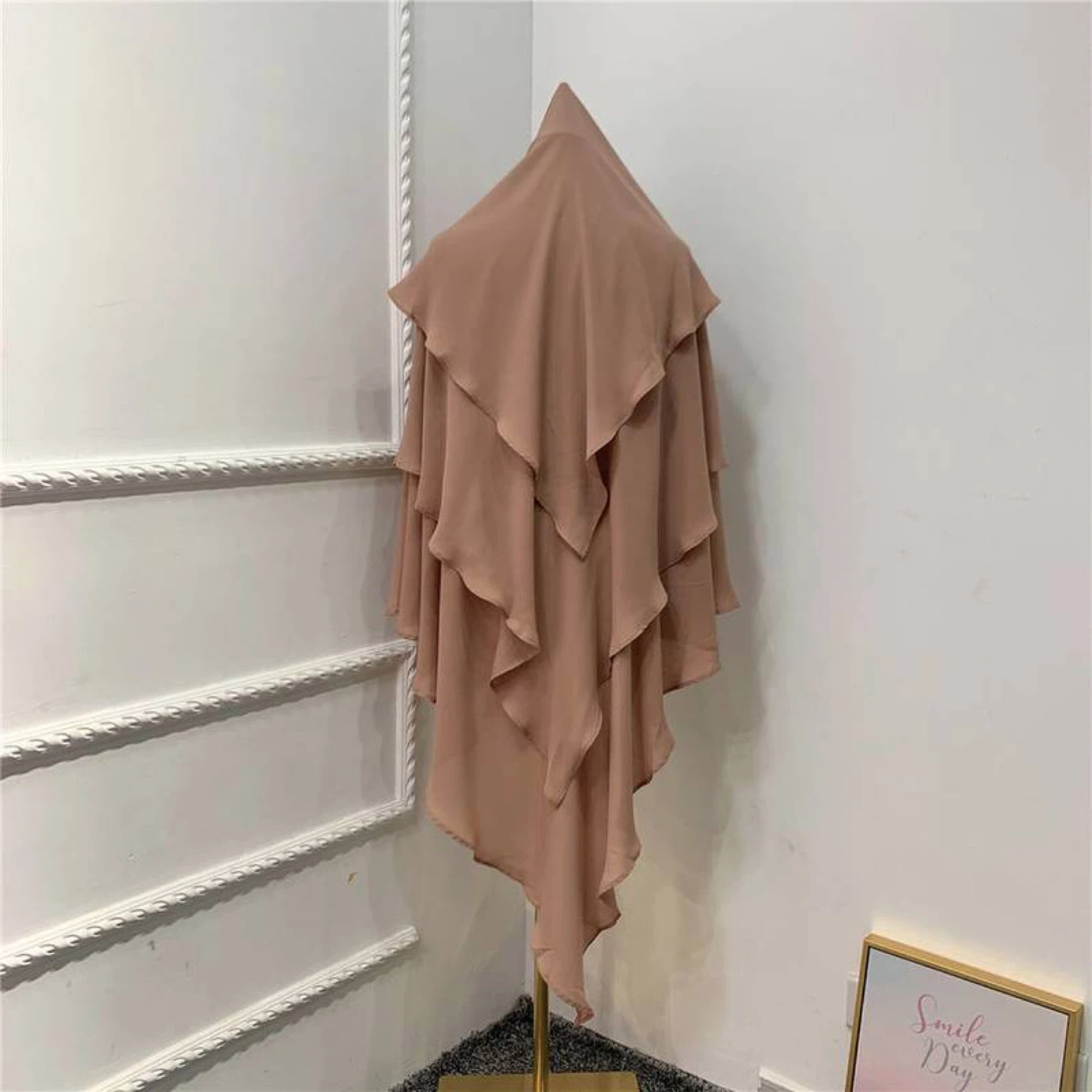 Layered Chiffon Scarf - Beige khimar