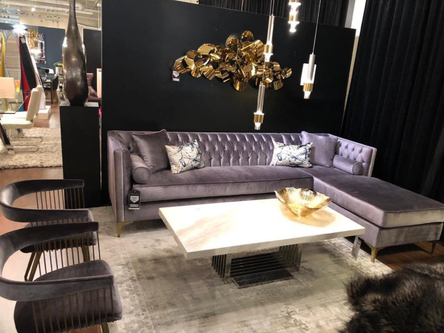 Velvet Tufted Sectional Sofa