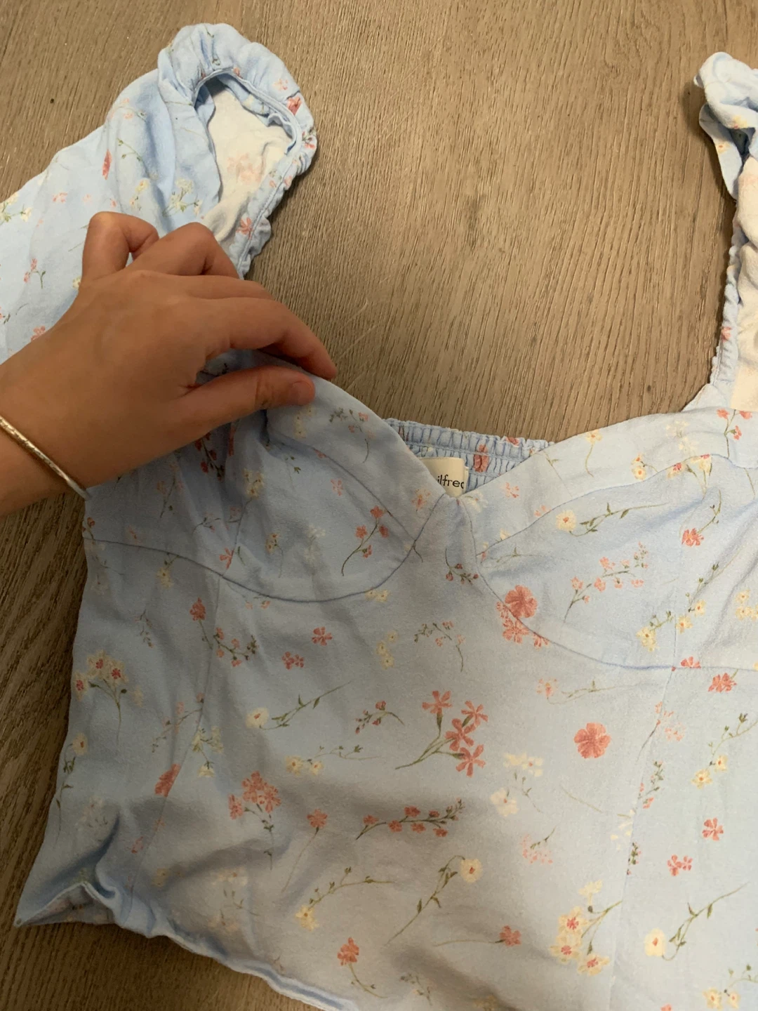 Wilfred Blue Floral Smocked Puff Sleeve Top Size S