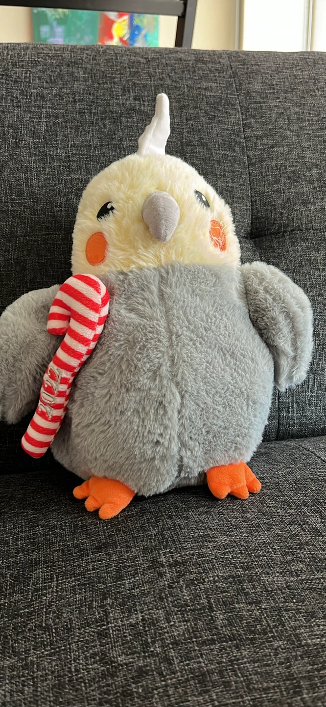 Plush Cockatiel Bird with Candy Cane