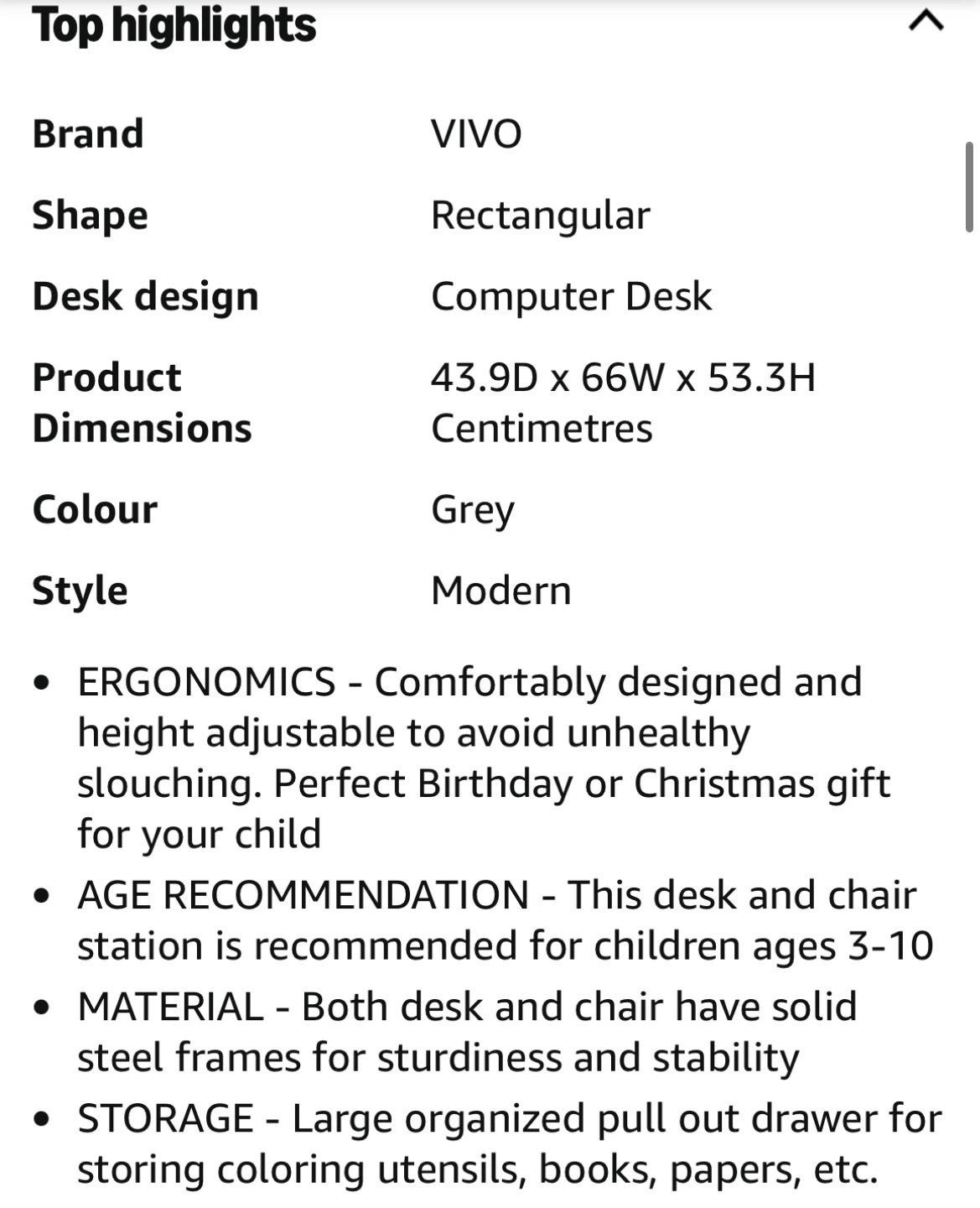 VIVO Gray Height Adjustable Childrens Desk and Chair Set - photo 5