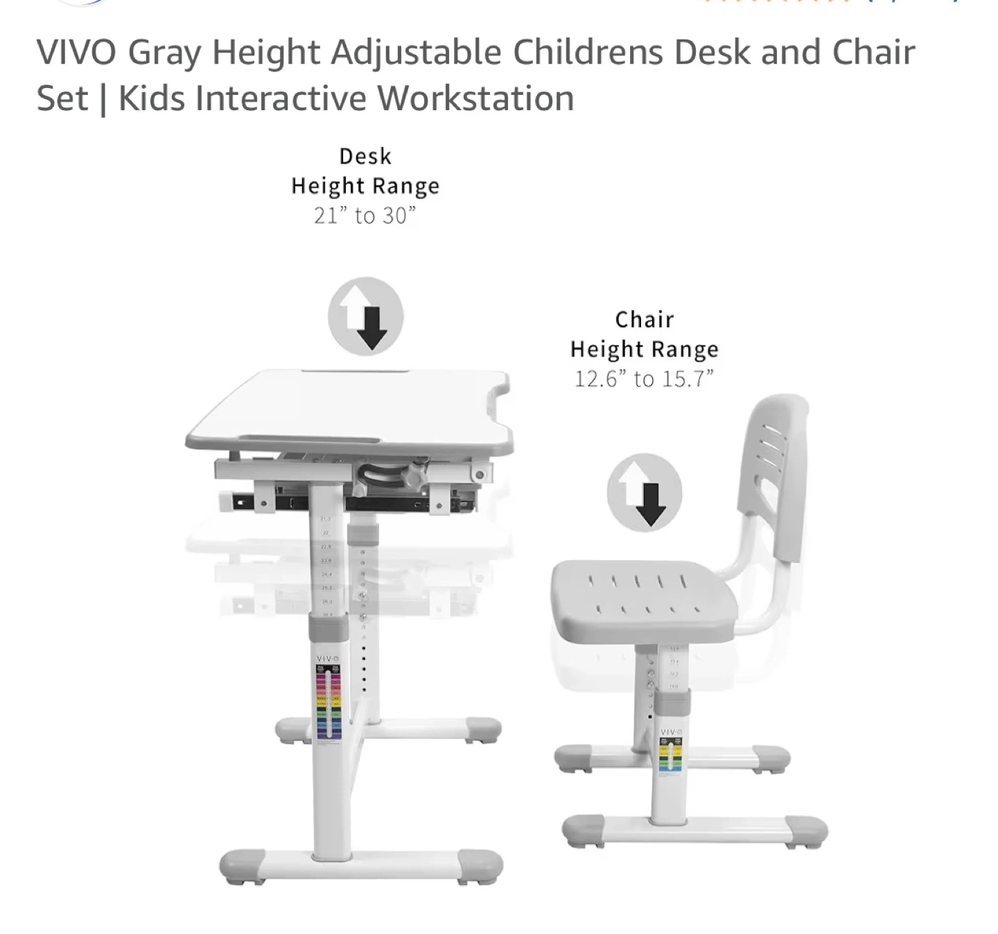 VIVO Gray Height Adjustable Childrens Desk and Chair Set - photo 4