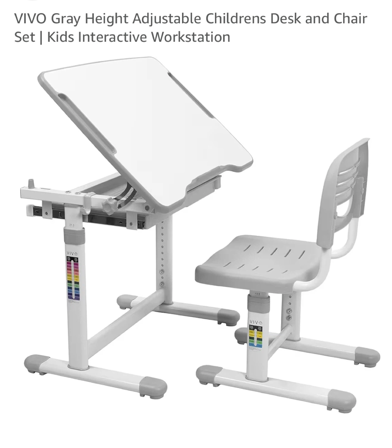 VIVO Gray Height Adjustable Childrens Desk and Chair Set