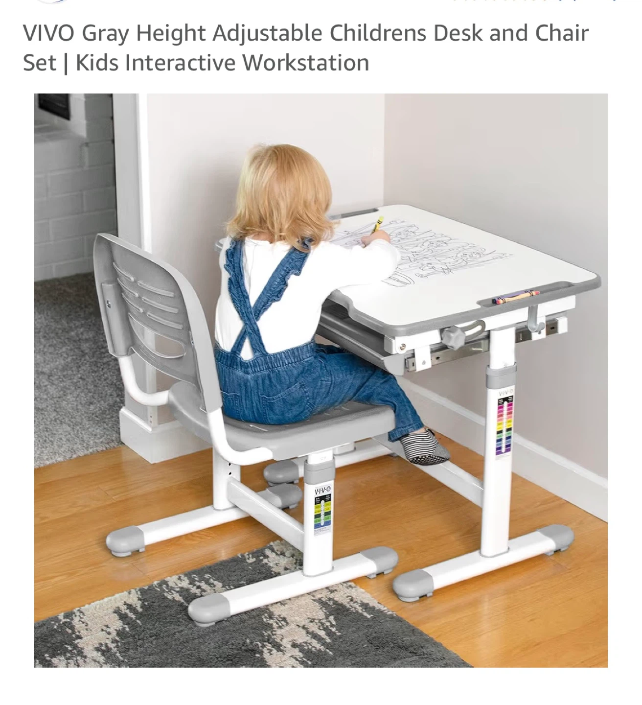 VIVO Gray Height Adjustable Childrens Desk and Chair Set - photo 2