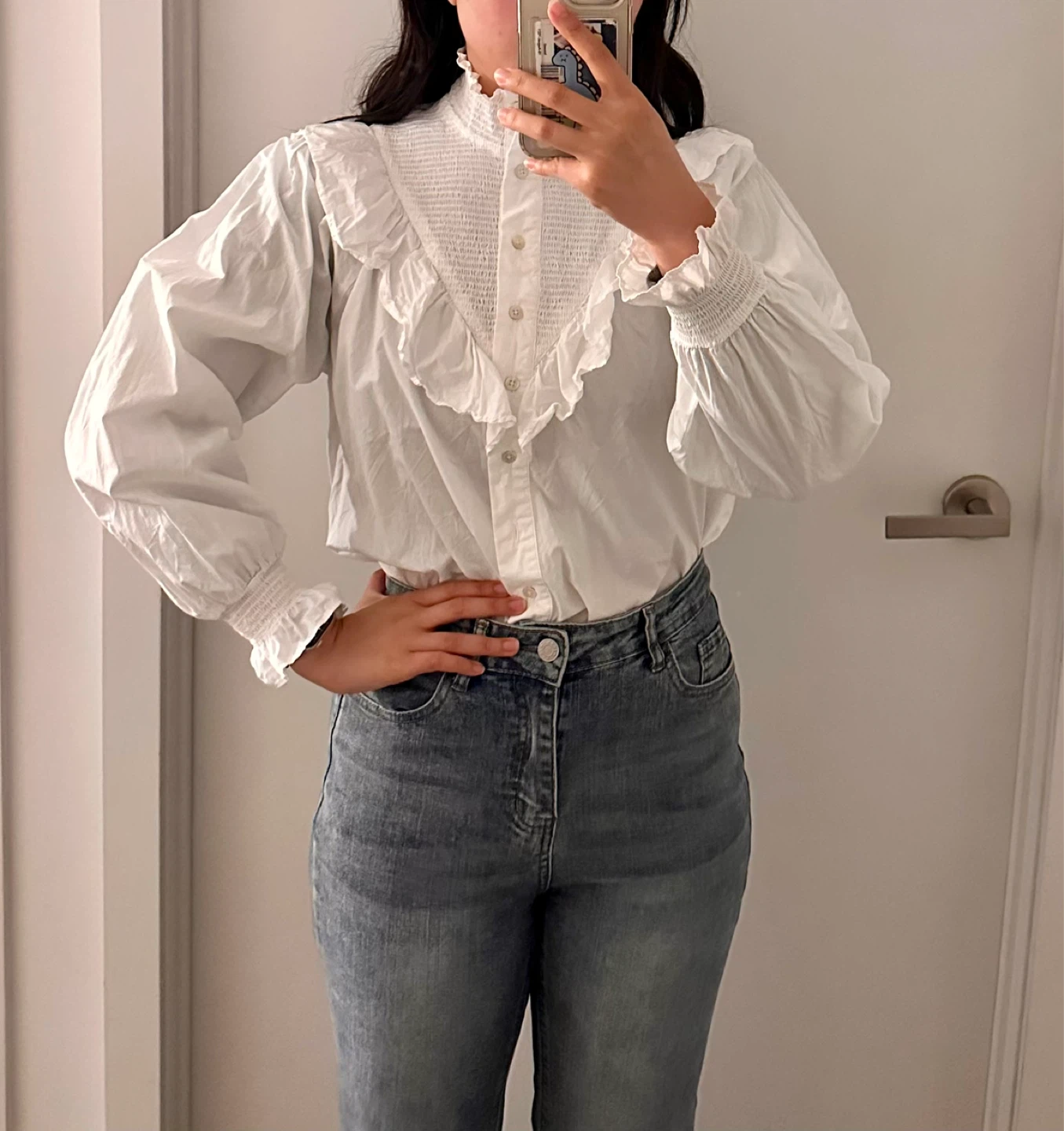 Smocked High Neck Ruffle Blouse - photo 2