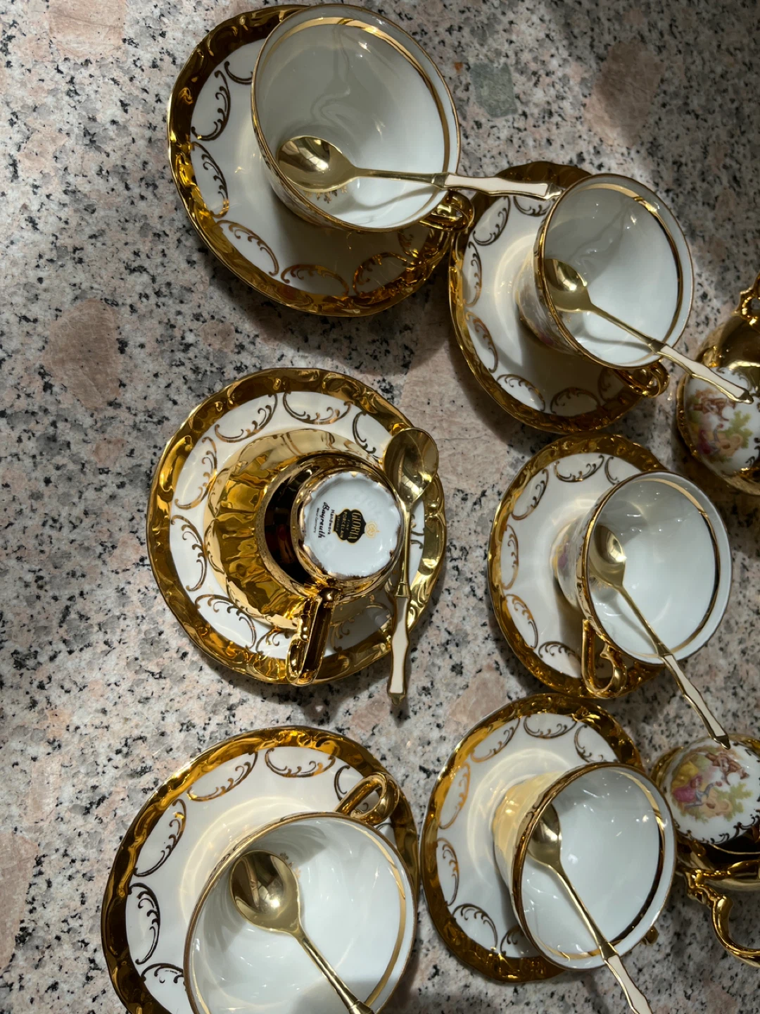 7-Piece Gold Trimmed Tea Set with Teapot and Cups - photo 3