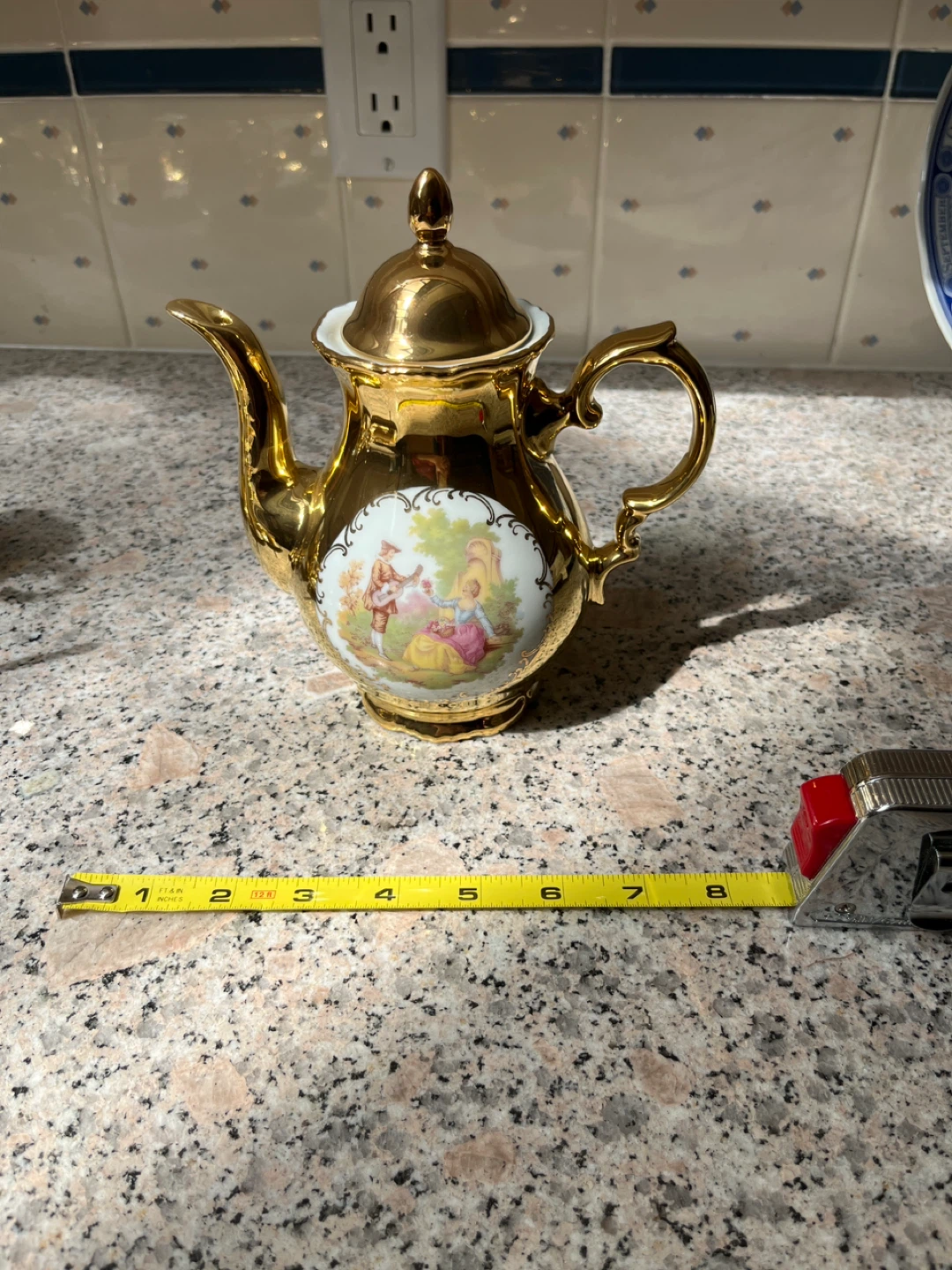 7-Piece Gold Trimmed Tea Set with Teapot and Cups - photo 4
