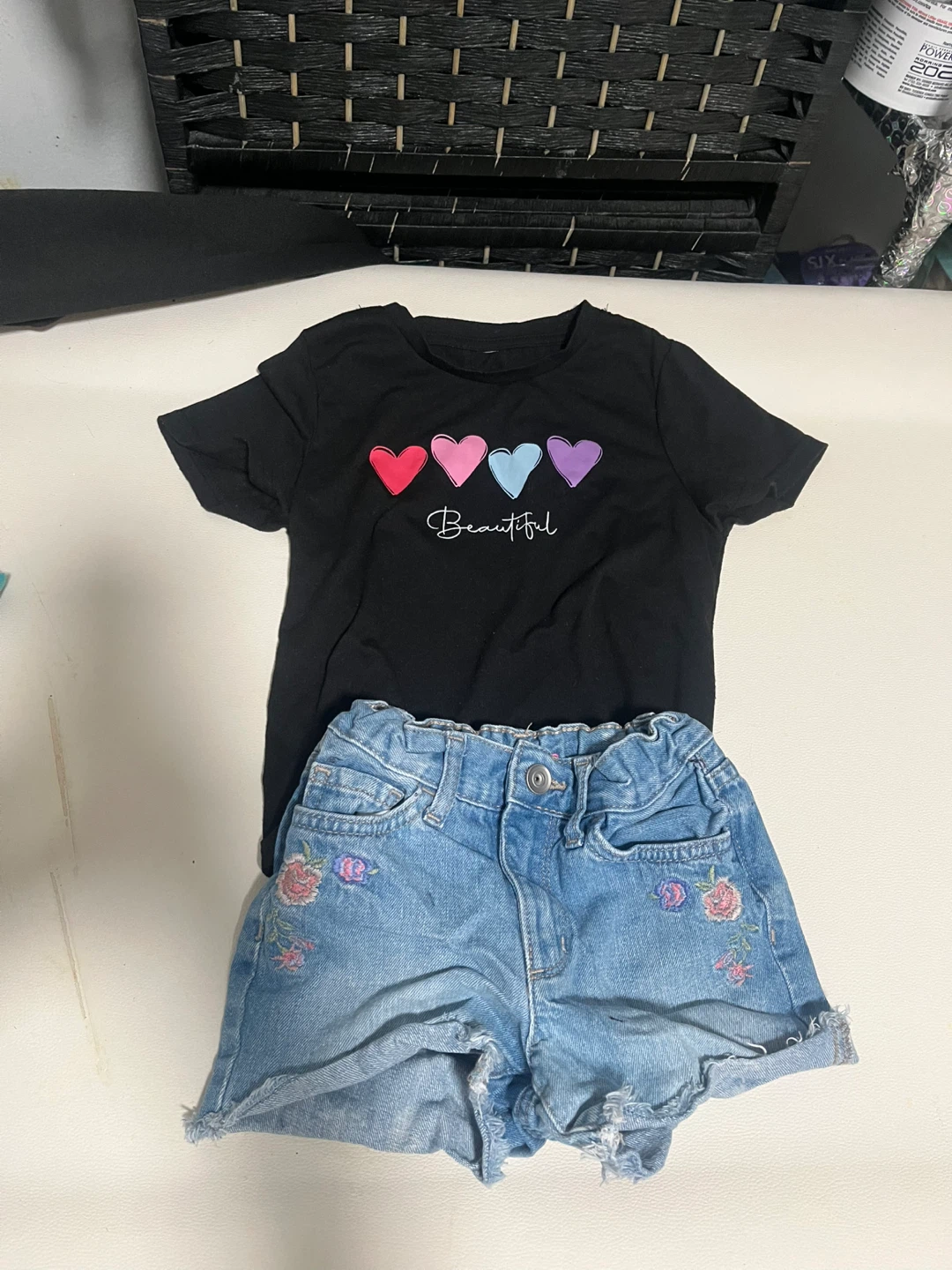 Kids Black T-Shirt & Denim Shorts Set