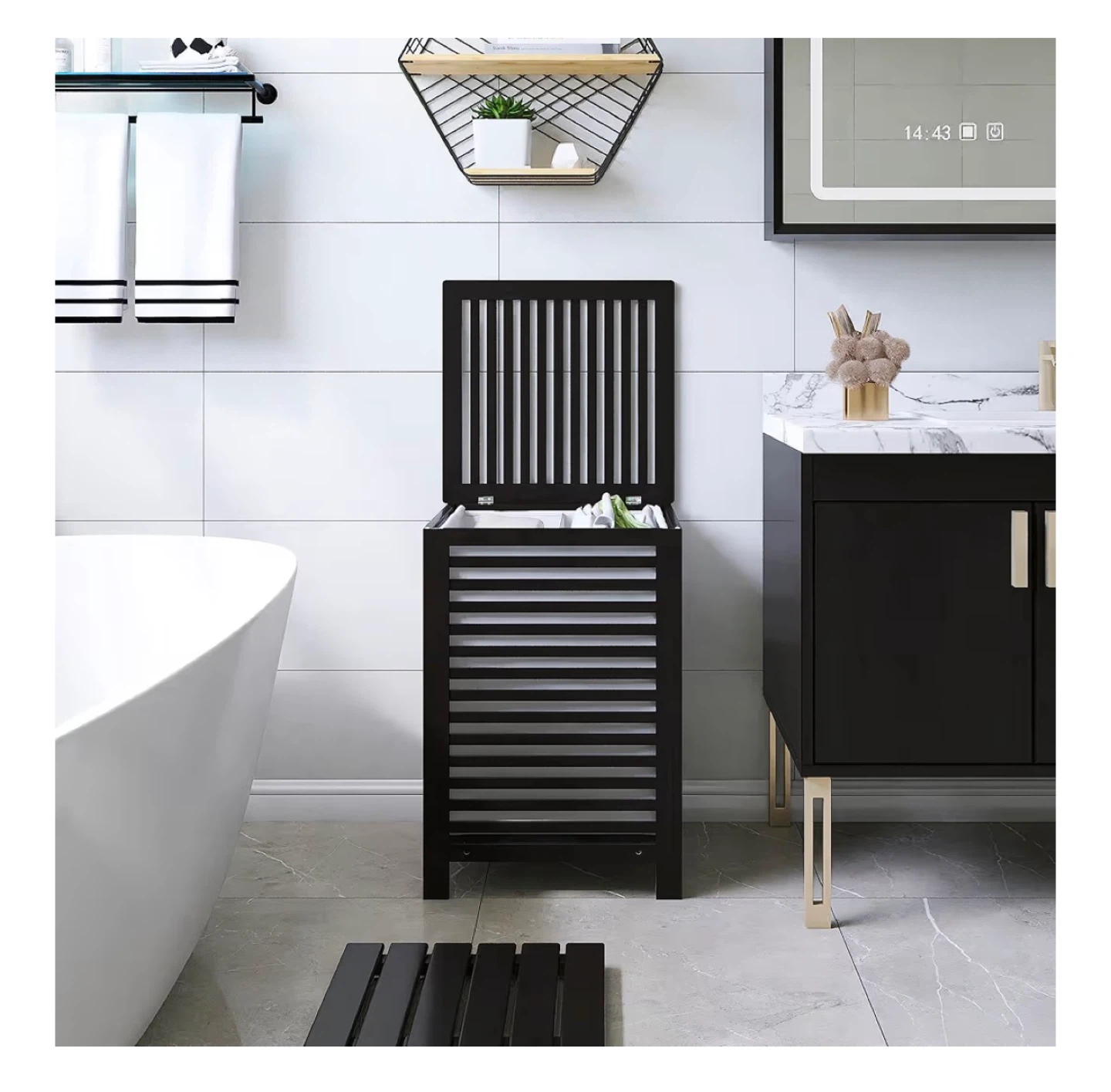 Bamboo Laundry Hamper with Lid - Black