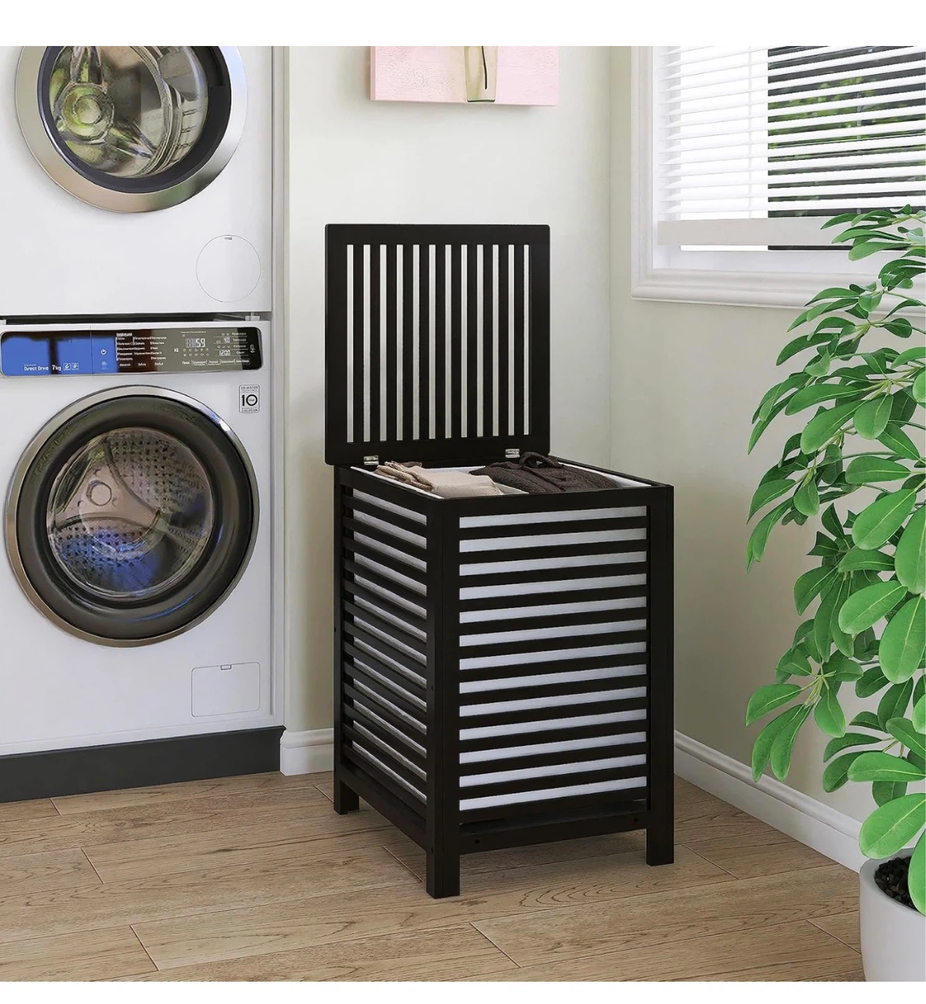 Bamboo Laundry Hamper with Lid - Black - photo 4