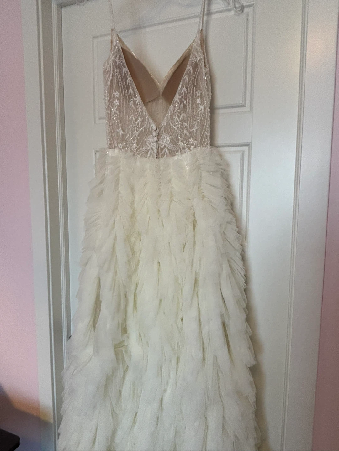 White Wedding Dress with Tulle Ruffles and Beading