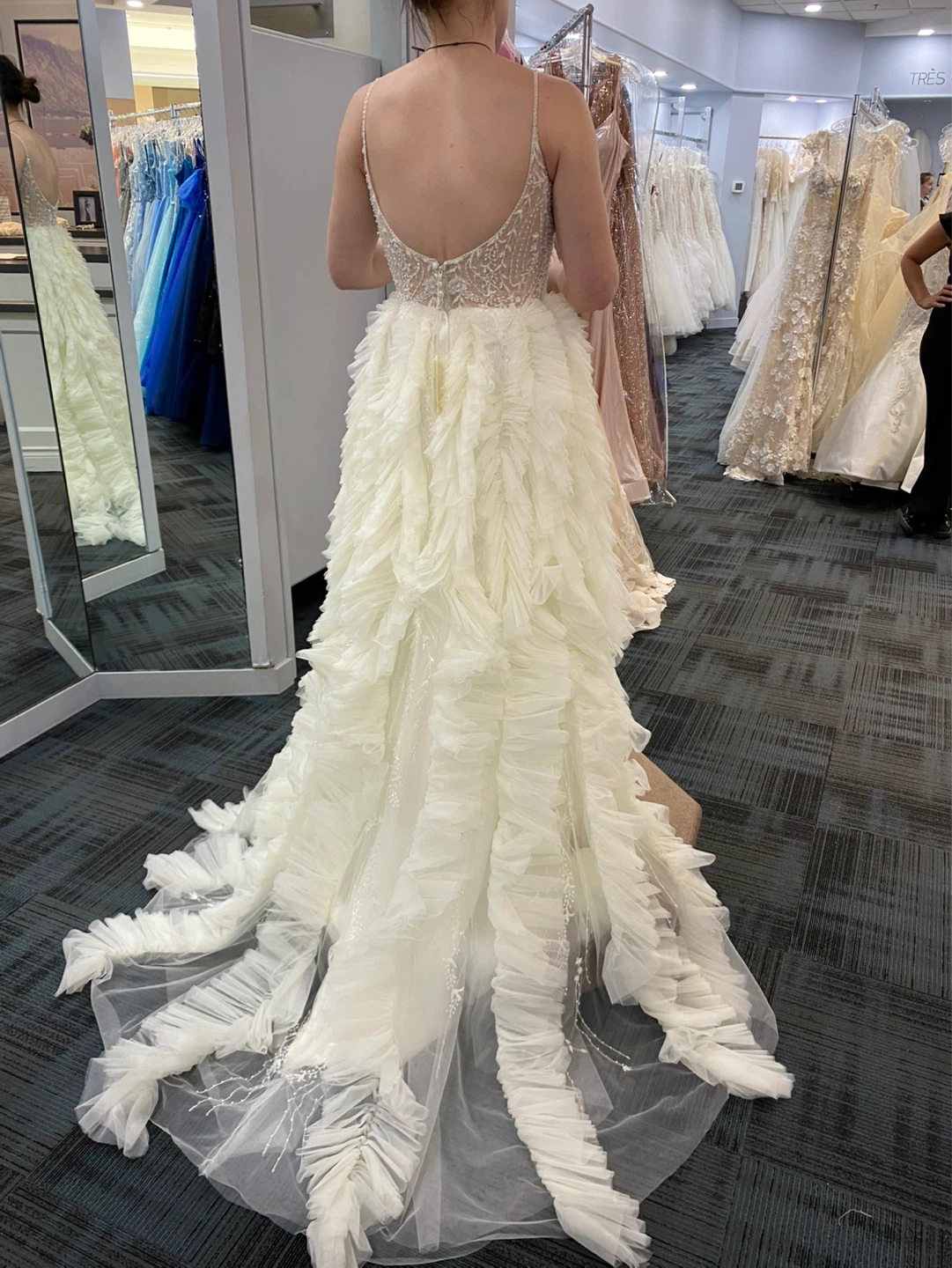 White Wedding Dress with Tulle Ruffles and Beading - photo 3
