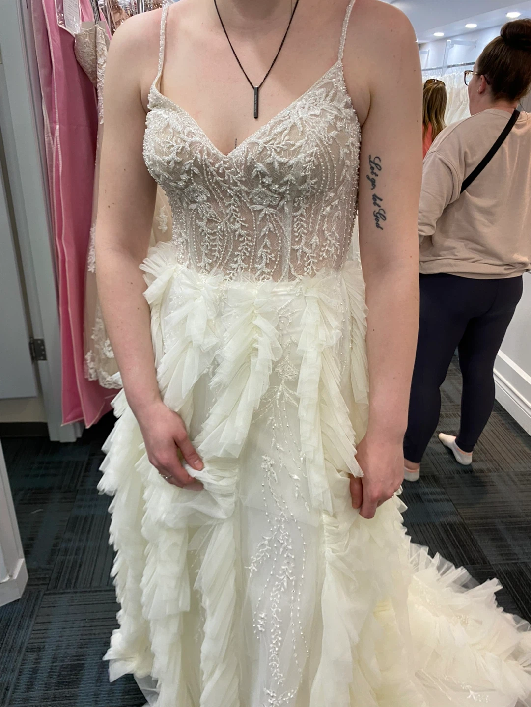 White Wedding Dress with Tulle Ruffles and Beading - photo 5