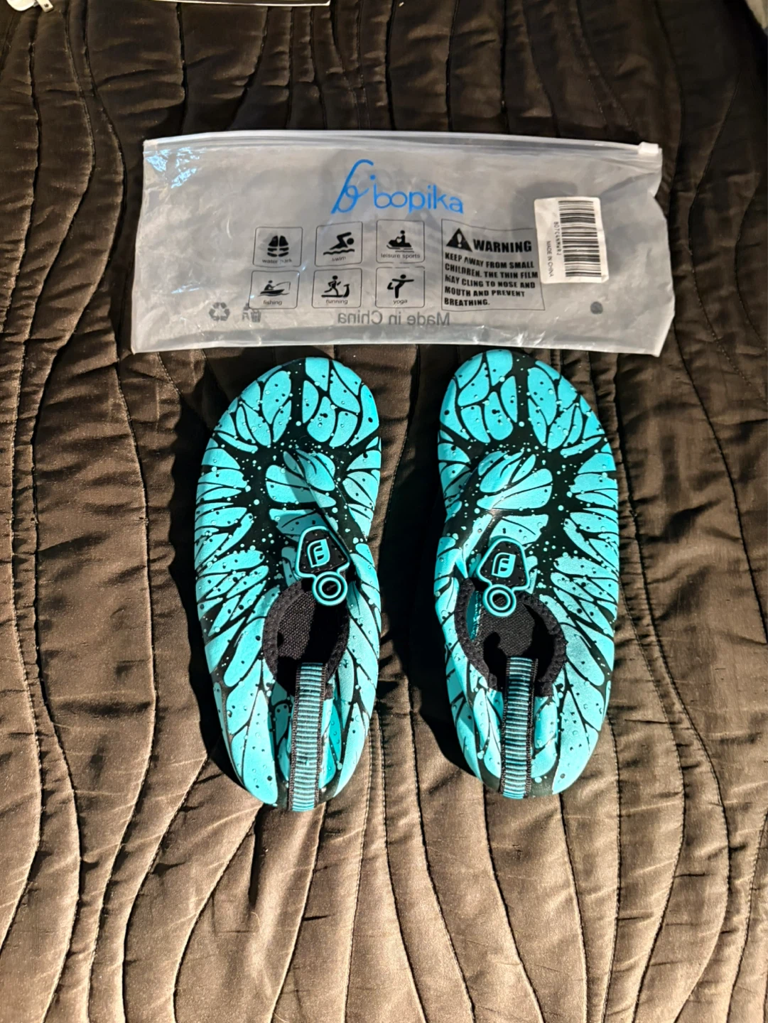 Bopika Aqua Shoes - Turquoise Leaf Pattern