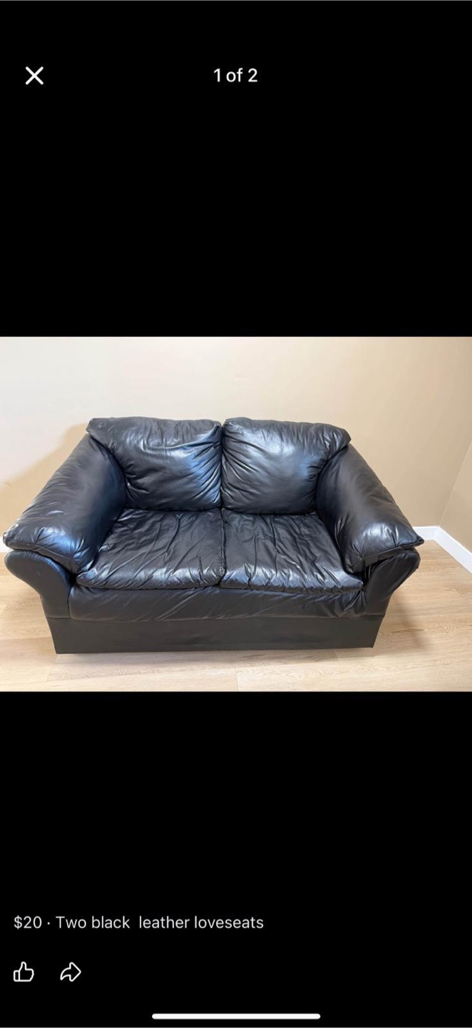 Black Leather Loveseat - photo 2