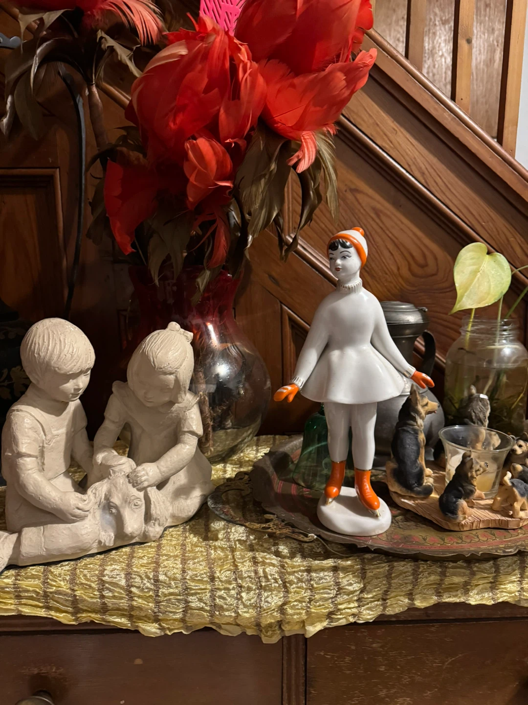 Porcelain Girl Figurine with Orange Accents