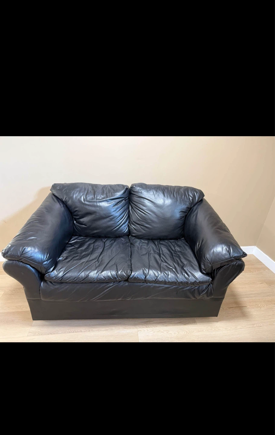 Black Leather Loveseat Sofa - photo 2