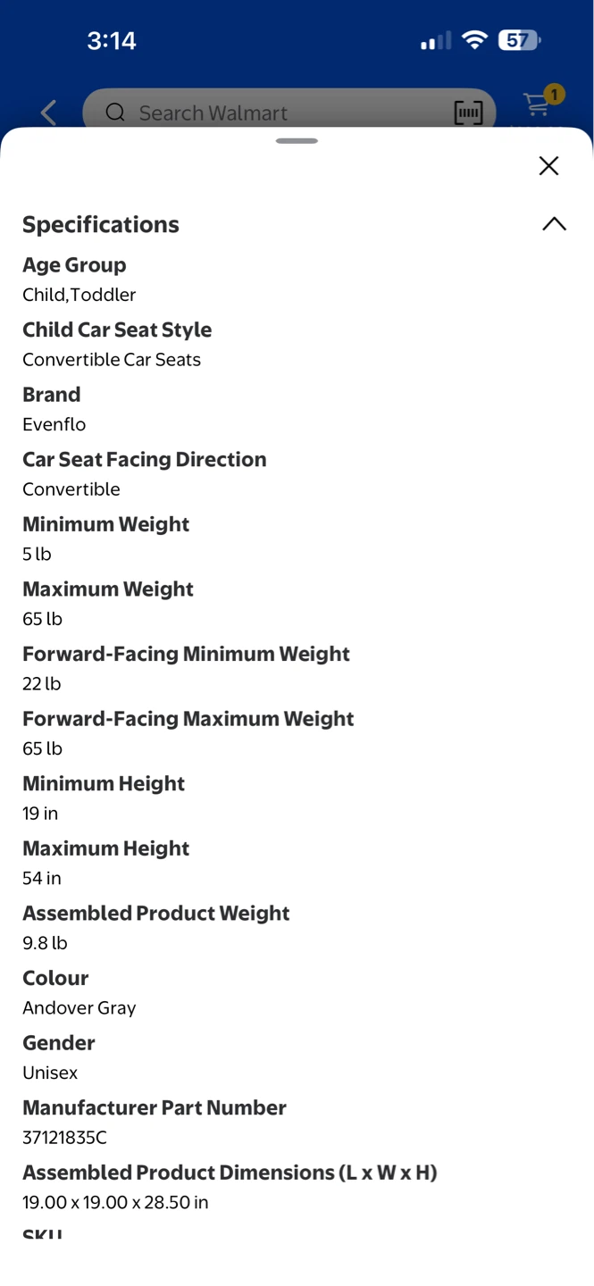 Evenflo Titan 65 Convertible Car Seat - Andover Gray - photo 5