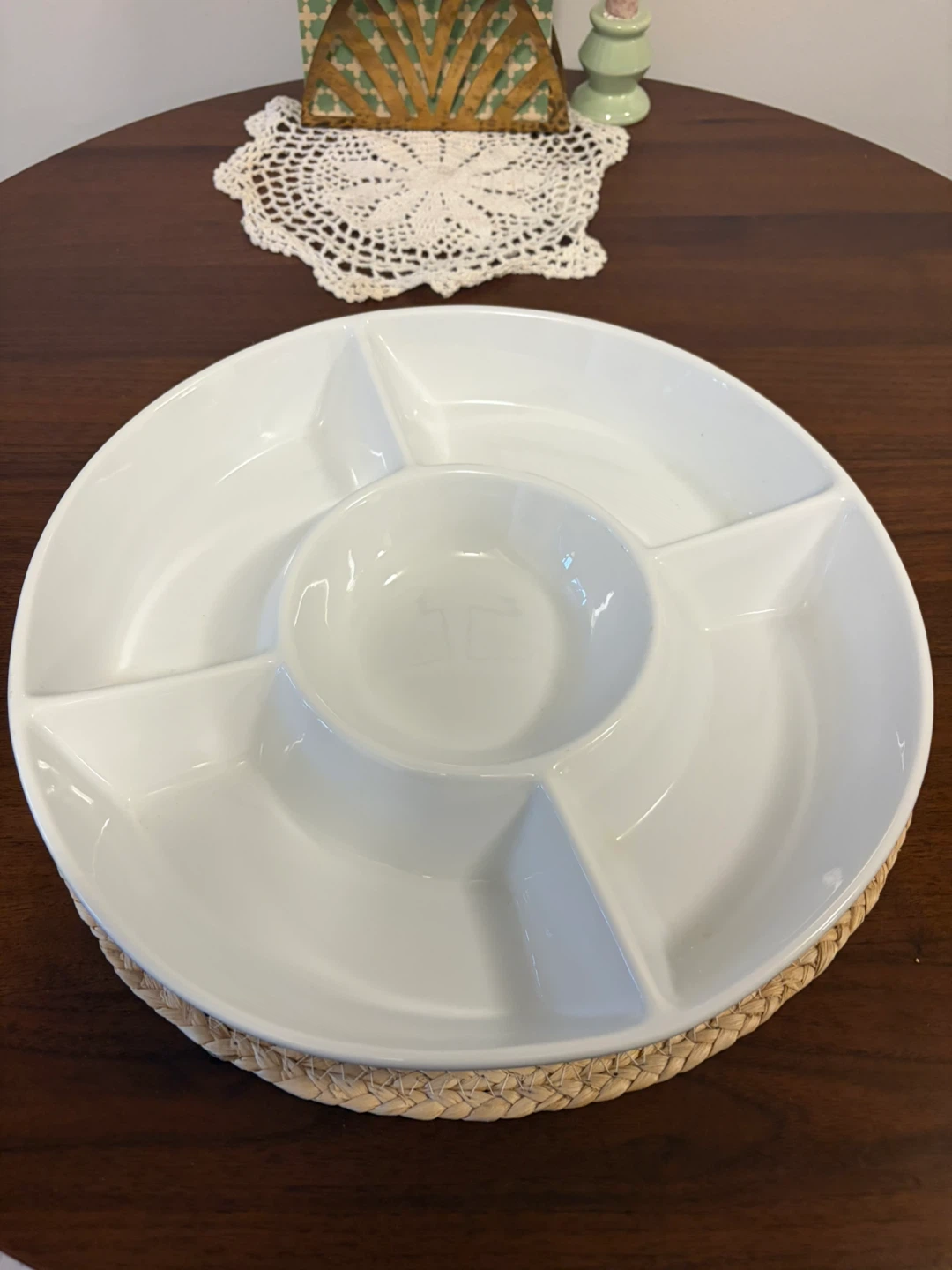White Serving Platter with Center Bowl