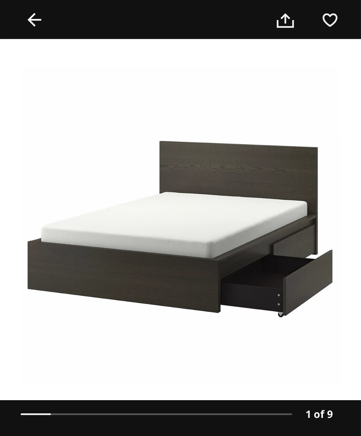 IKEA MALM Bed Frame with 2 Drawers - Dark Brown