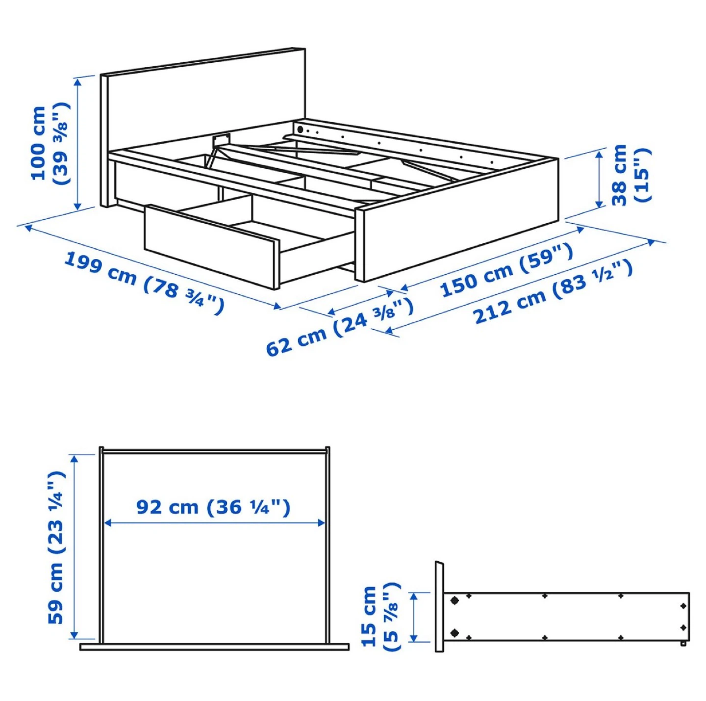 IKEA MALM Bed Frame with 2 Drawers - Dark Brown - photo 2