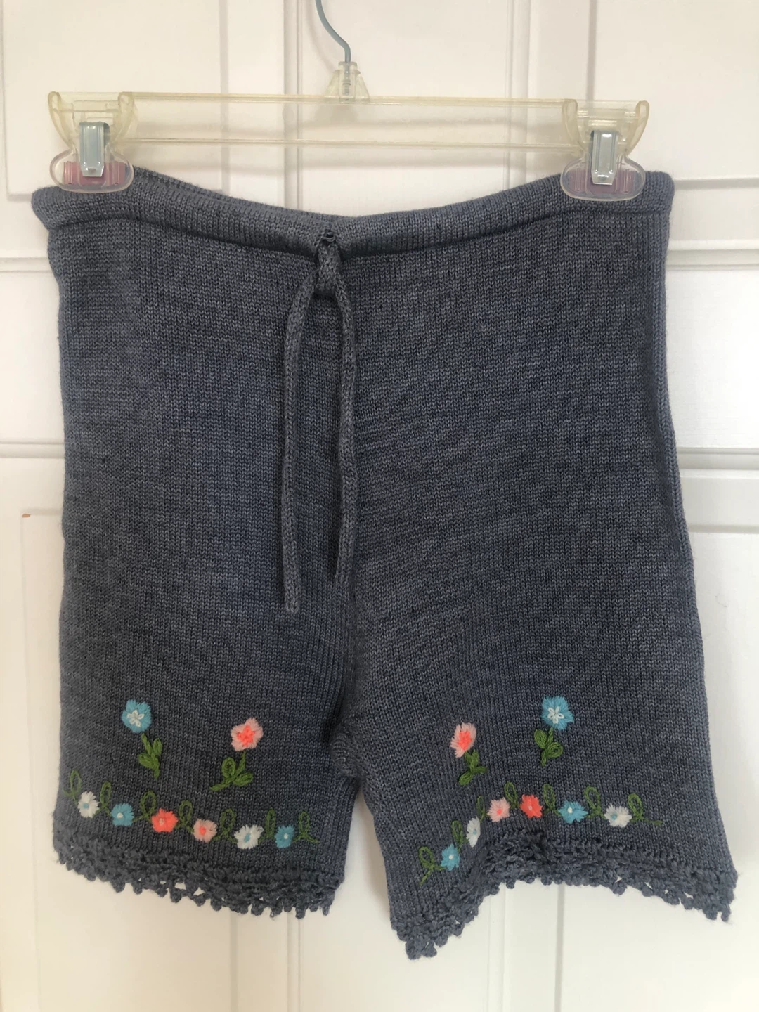 Knit Shorts with Floral Embroidery