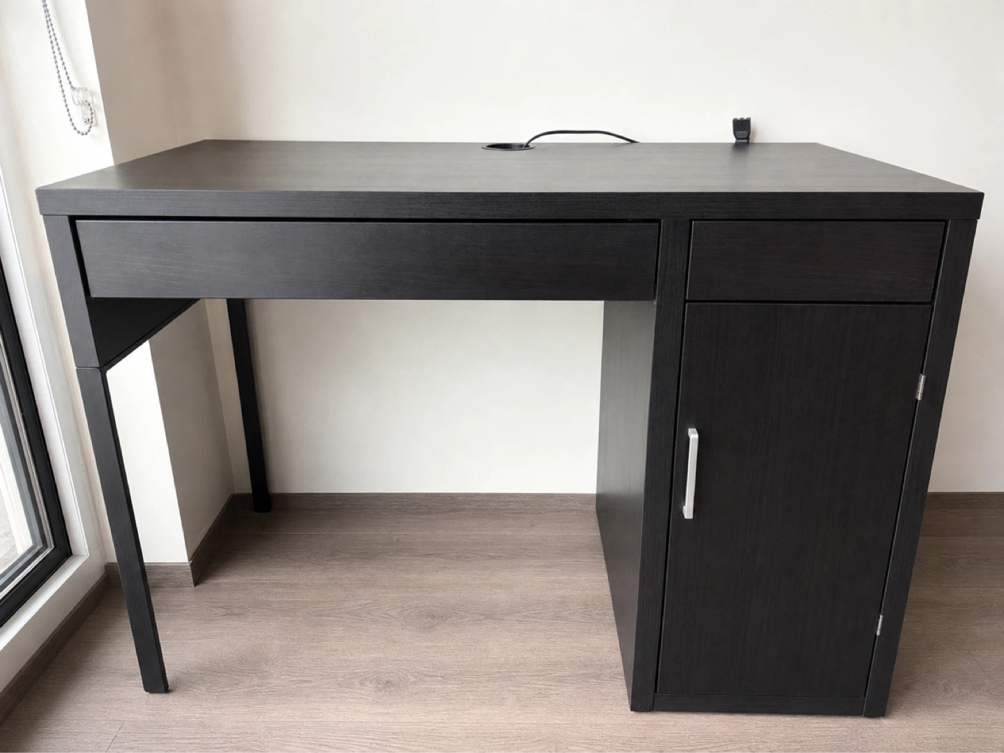 Dark Wood Desk with Drawer and Cabinet