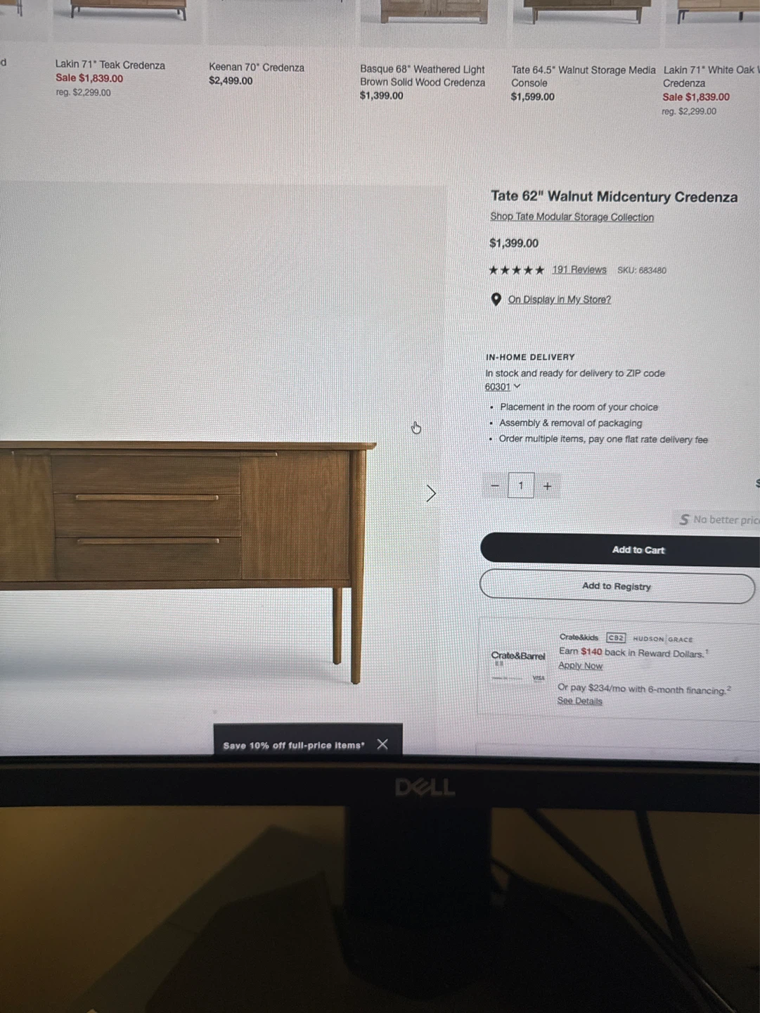 Crate and Barrel Tate 62" Walnut Midcentury Credenza - photo 4