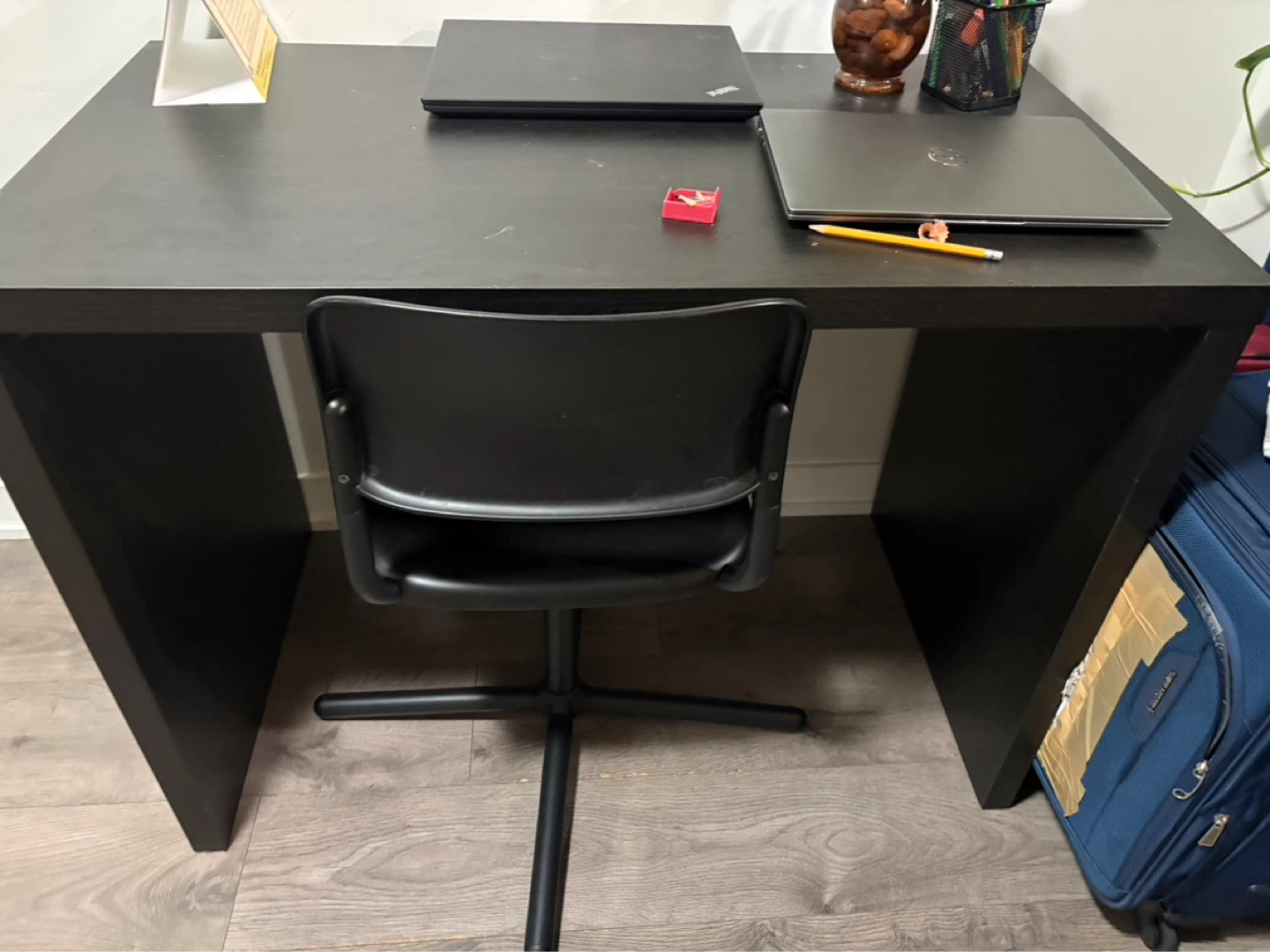 Black Desk with Rolling Chair