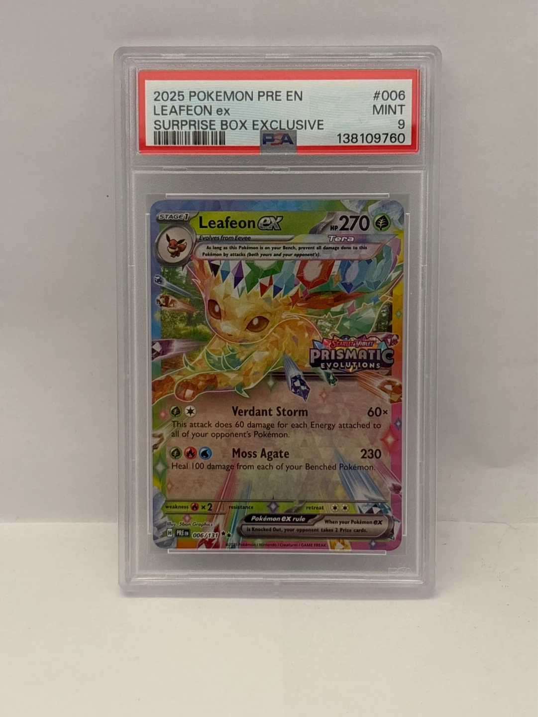 Prismatic evolutions Leafeon EX 006 PSA 9