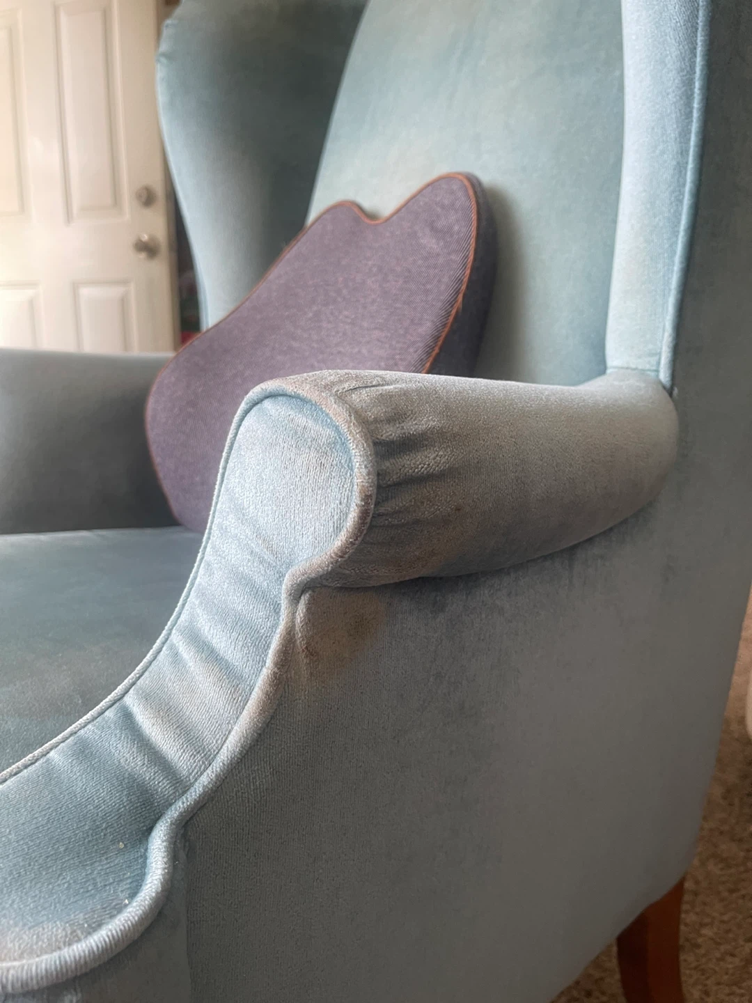 Light Blue Wingback Armchair with Decorative Pillow - photo 5
