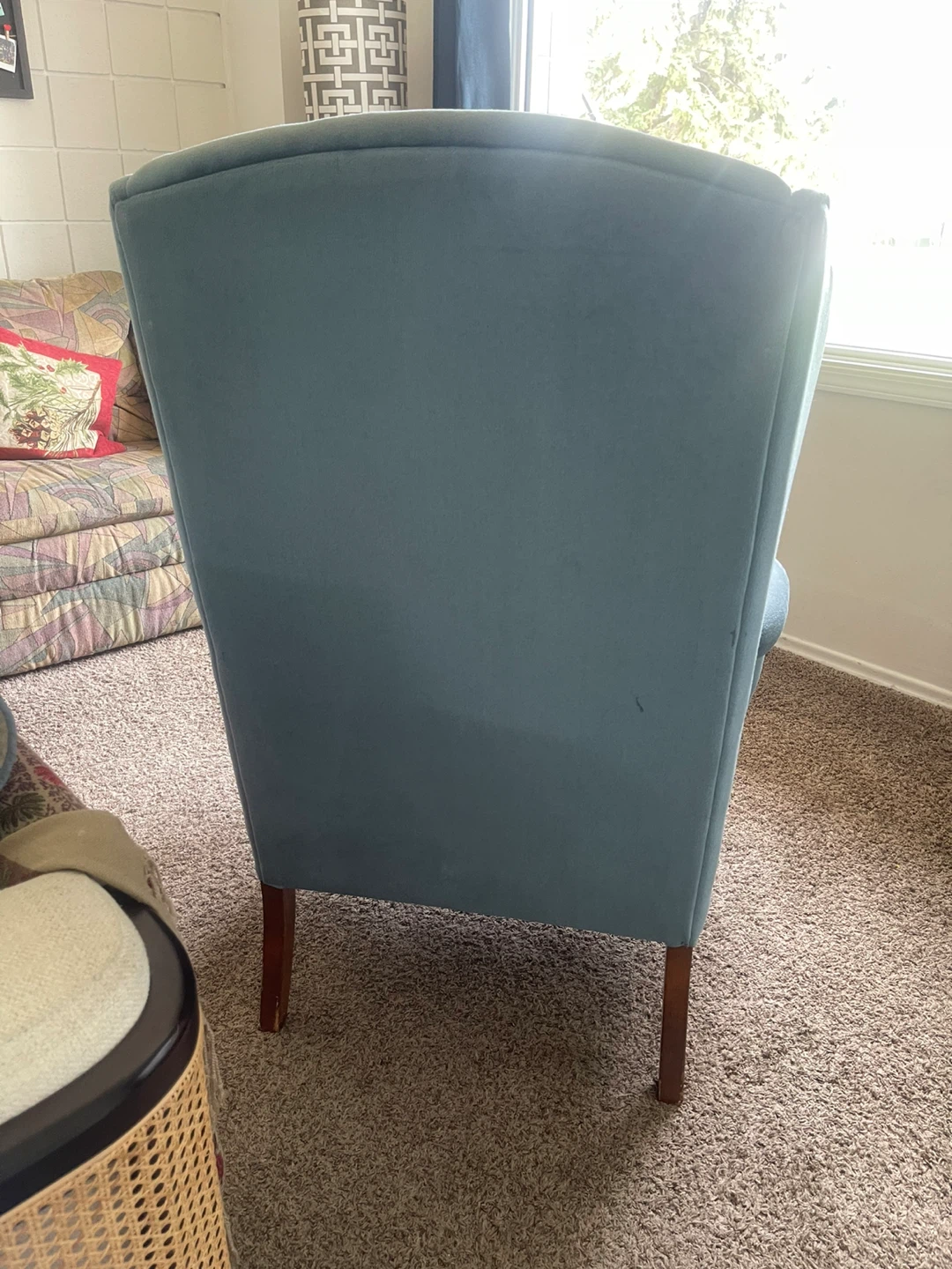 Light Blue Wingback Armchair with Decorative Pillow - photo 3