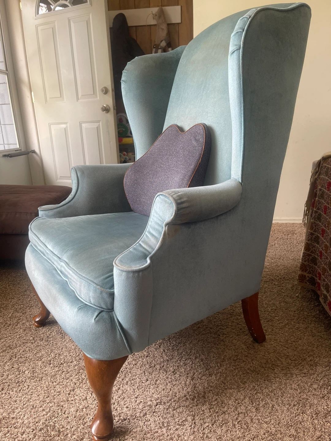 Light Blue Wingback Armchair with Decorative Pillow - photo 4