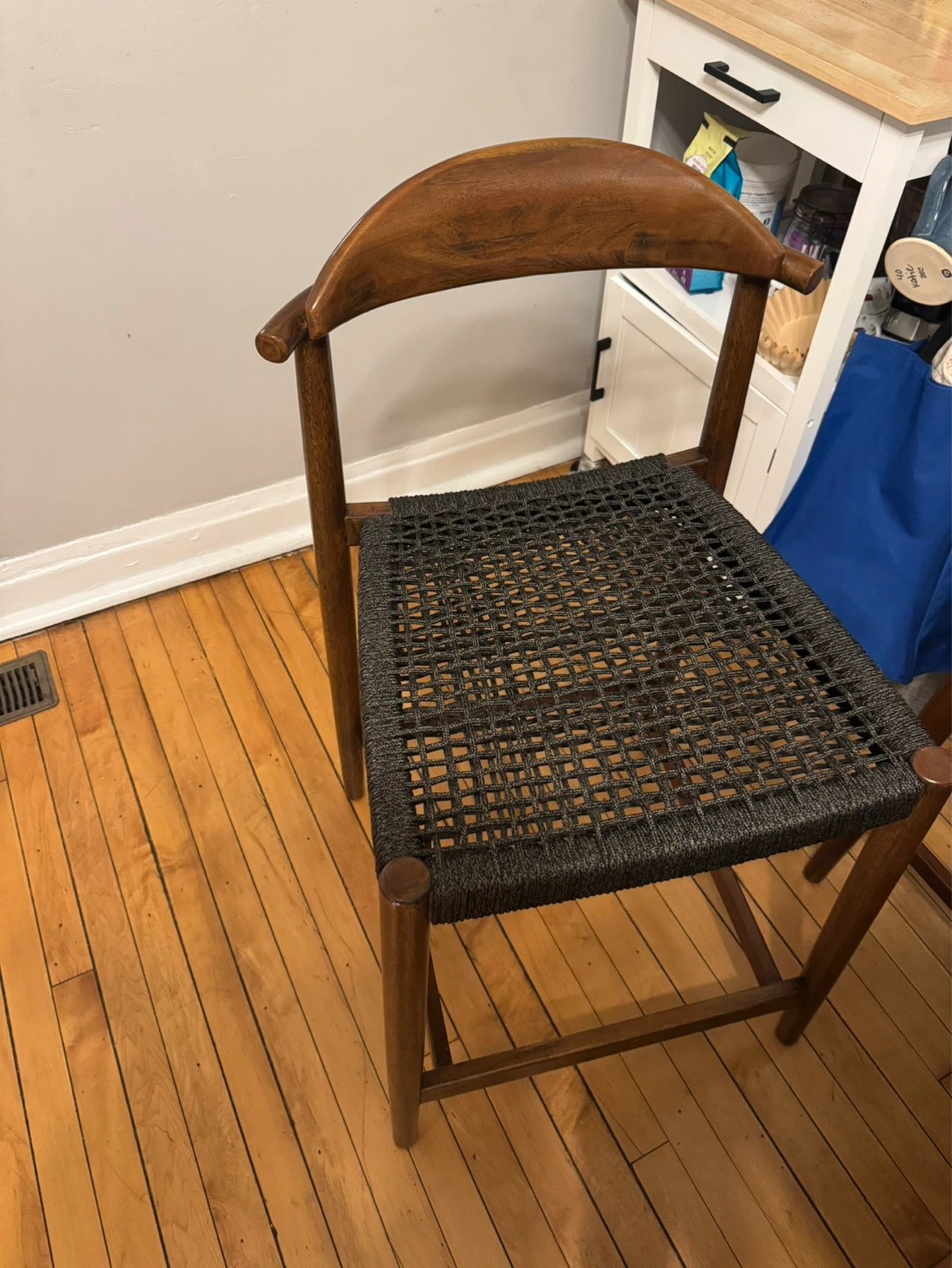 Pair of Wooden Bar Stools with Woven Seat