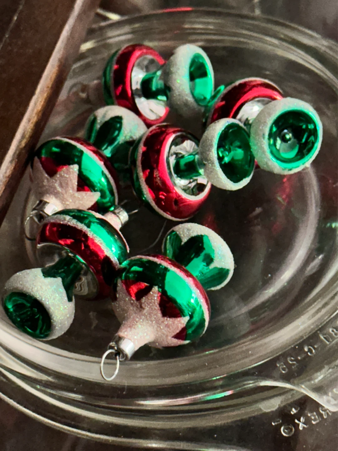 Set of 6 mercury glass mushroom ornaments