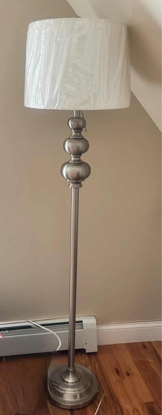 Silver Floor Lamp with White Shade