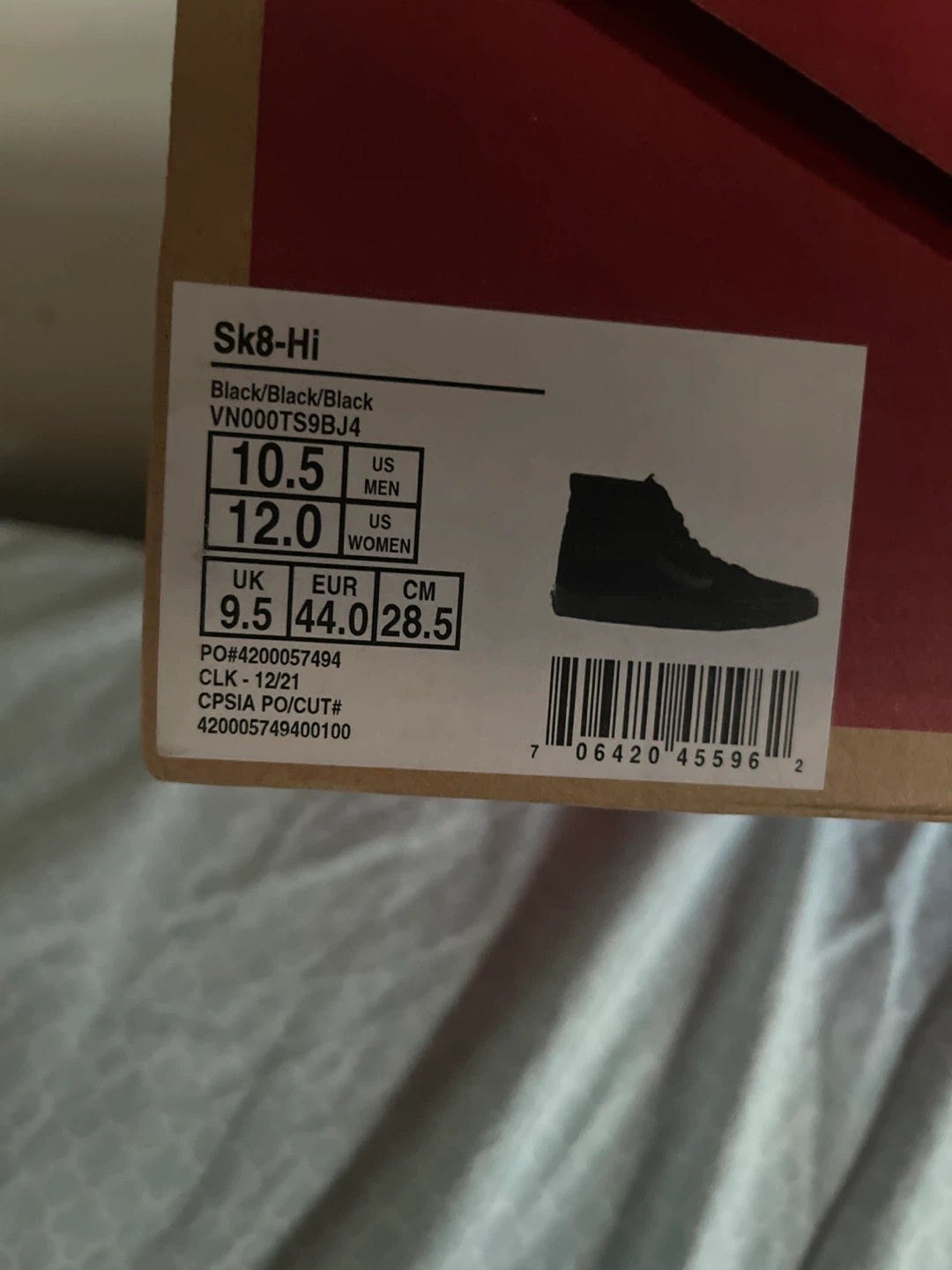 Vans Sk8-Hi Black/Black/Black High Top Sneakers US Men's 10.5 - photo 3