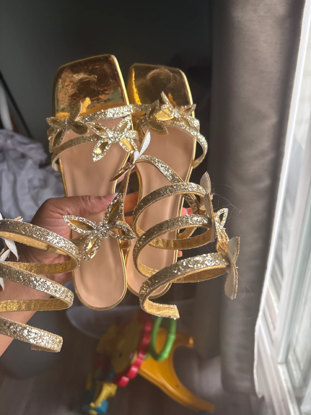 Gold Glitter Butterfly Strappy Heels - photo 2