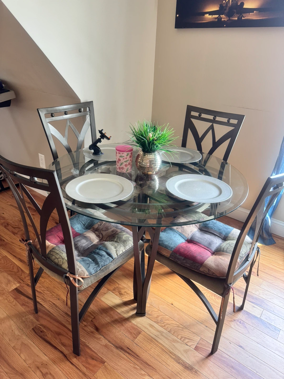 Round Glass Dining Table with 4 Chairs
