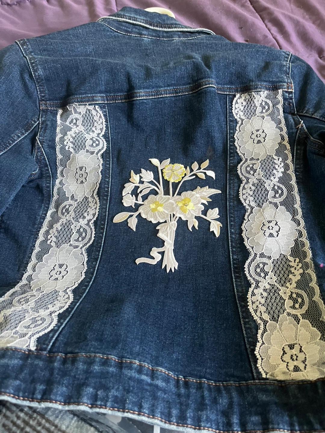 Customized Denim Jacket with Lace and Appliqué