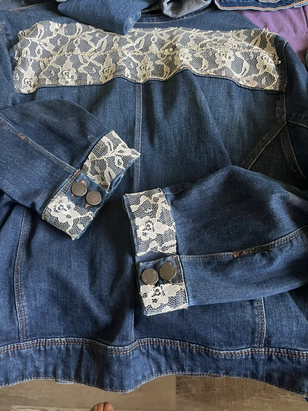 Customized Denim Jacket with Lace and Appliqué - photo 3