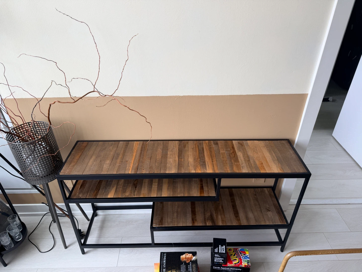 Wood and Metal Console Table with Shelves