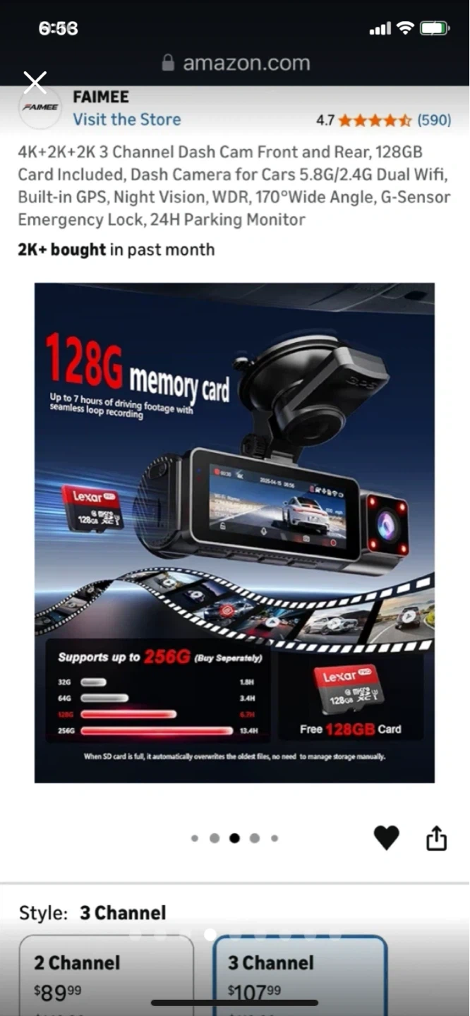 FAIMEE 4K+2K+2K 3 Channel Dash Cam with 128GB Card - photo 4